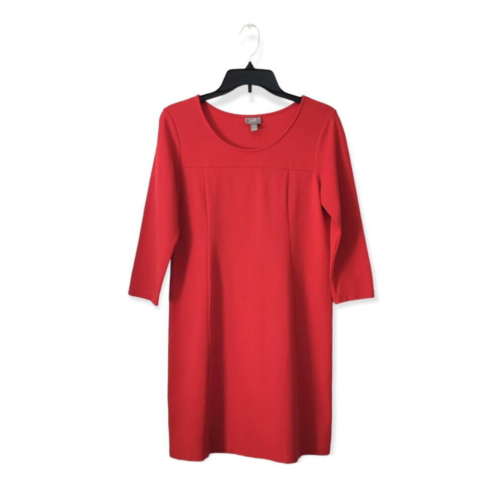 J.‎ Jill Ponte Red Seamed Sheath 3/4 Sleeve Mini Dress Size Small
